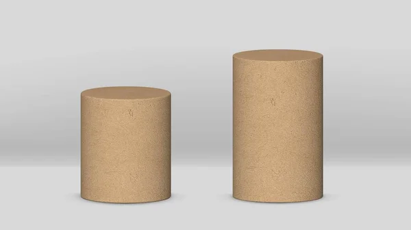 Realistické lepenkový papír 3D válec stojan izolovaný na šedé. — Stockový vektor