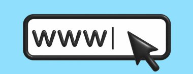 Adres ve navigasyon çubuğu 3D. İş konsepti araması www http pictogram. Mavi arkaplanlı 3d konsept çizimi.