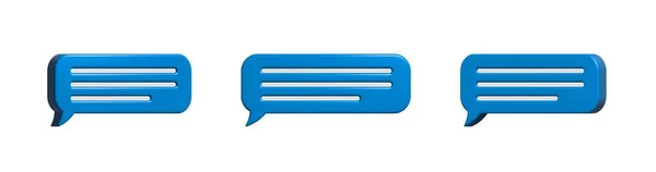 Glanzende blauwe spraakbellen, dialoog, boodschappenvormen. 3D render vector iconen voor social media of website — Stockvector