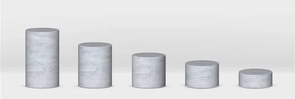 Гипсовые 3D цилиндры вид спереди и уровни с перспективой изолированы на сером фоне. — стоковый вектор