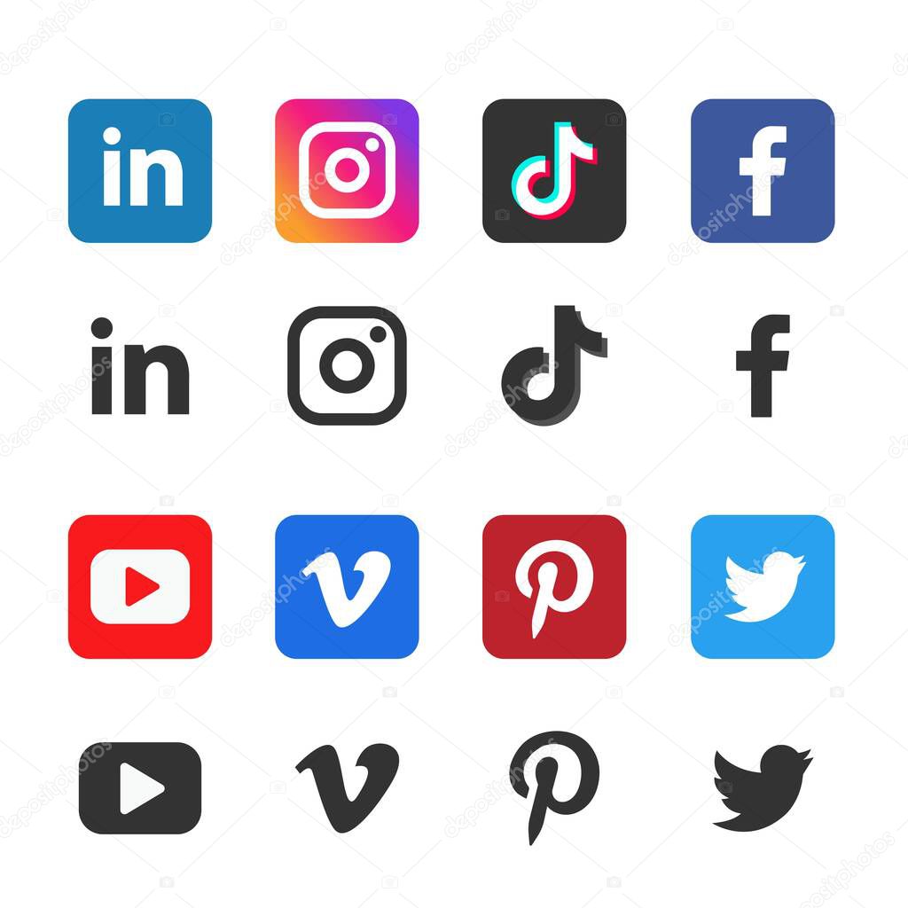 Popular social media logotype set. Social media icons.