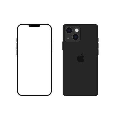 İphone 13 siyah renk. Gerçekçi bir akıllı telefon modeli. Vektör