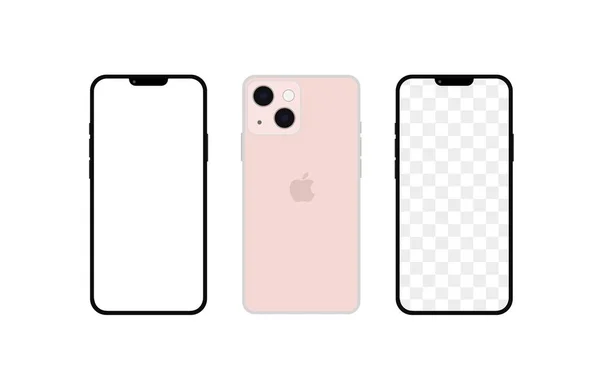 Iphone 13 roze kleur. Realistische smartphone mockup. Vector — Stockvector