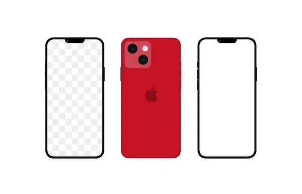 Iphone 13 rode kleur. Realistische smartphone mockup. Vector — Stockvector