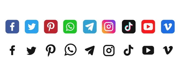 Logo der sozialen Medien. Social-Media-Logo gesetzt. Beliebte soziale Medien. — Stockvektor
