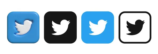 Twitter-Logo. Twitter 3D-Logo. Twitter-Ikone gesetzt. — Stockvektor