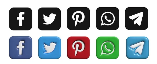 Social-Media-Logo gesetzt. 3D-Icons in den sozialen Medien. 3D-Vektor. Facebook-Logo. — Stockvektor