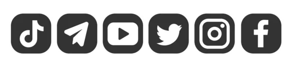 Runde Social-Media-Logotypensammlung: Facebook, TikTok, Instagram, Twitter, Youtube, Telegram, Linkedin, Snapchat, Periskop, Vimeo. — Stockvektor