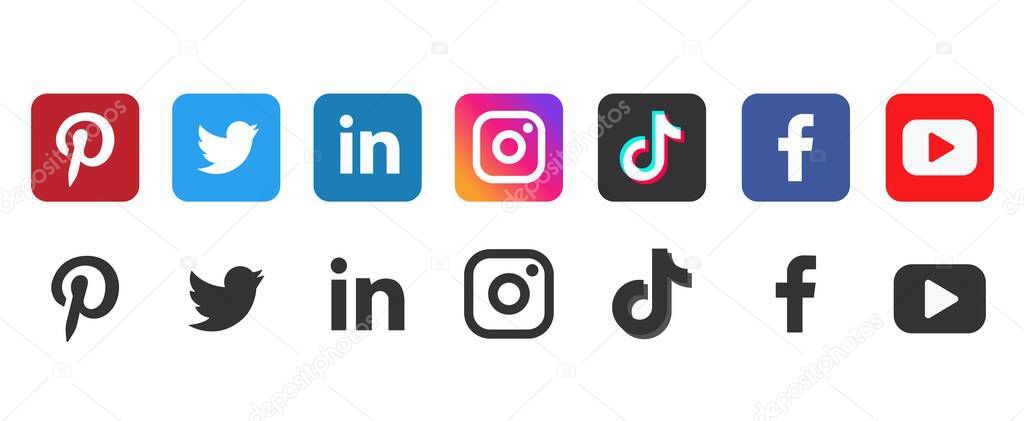 Social media logo. Social media logo set. Popular social media. Icon collection.