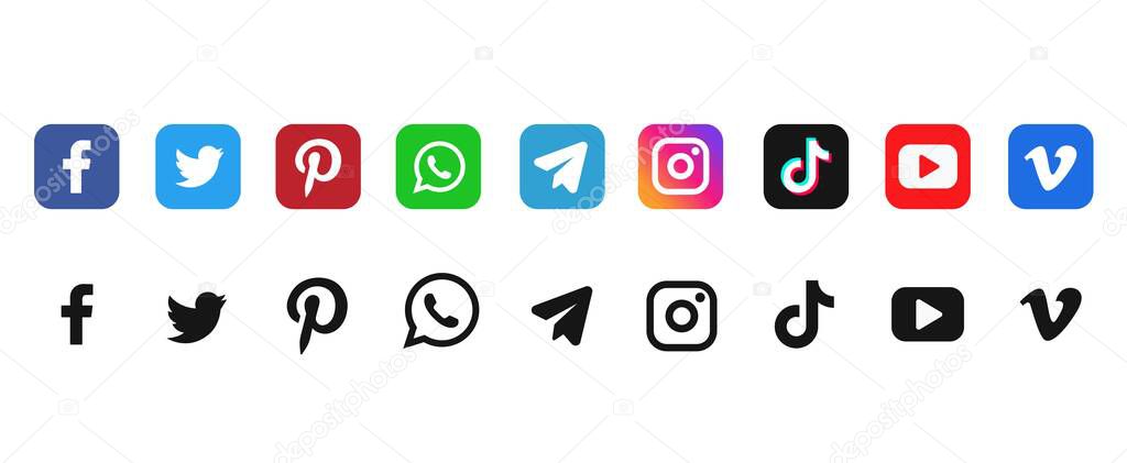 Social media logo. Social media logo set. Popular social media. Icon collection.