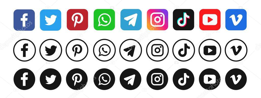 Social media logo. Social media logo set. Popular social media. Icon collection.
