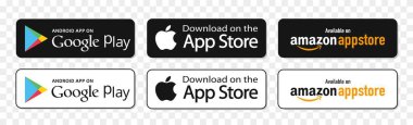Kiev, Ukrayna - 7 Kasım 2021: Buttons Google Play, Amazon AppStore, Apple App Store, Microsoft mağazası
