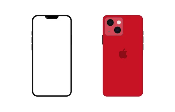 Kiev - 1 november 2022: Iphone 13 rode kleur. Realistische smartphone mockup. Vector — Stockvector
