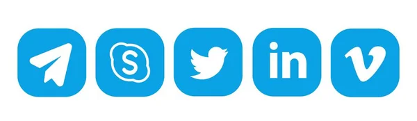 Runde Social-Media-Logotypensammlung: Facebook, TikTok, Instagram, Twitter, Telegramm, Linkedin, Periskop, Vimeo. — Stockvektor