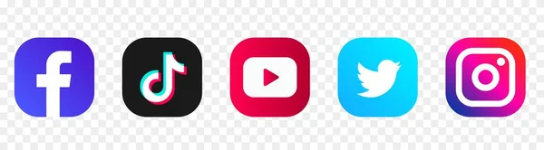 Beliebte Logos in den sozialen Medien: Facebook, TikTok, Instagram, Twitter, youtube, linkedin, pinterest, periscope, vimeo. — Stockvektor