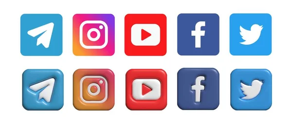 Логотип соціальних мереж. Цикли соціальних мереж 3d. 3D вектор. Логотип телеграма. Логотип YouTube. — стоковий вектор