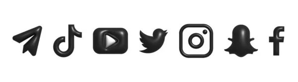 Logoset voor sociale media. Sociale media zwarte pictogrammen. 3D-vector. — Stockvector