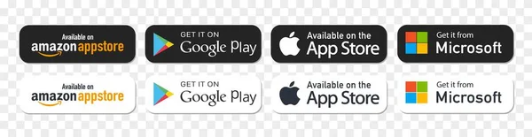 Kiev, Ukrayna - 7 Kasım 2021: Google Play Store, Amazon AppStore, Apple App Store, Microsoft mağazası