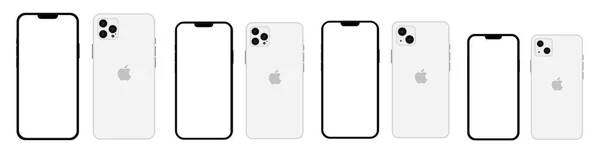 Realistyczny makieta biały iPhone 13 ustawić wszystkie kolory i modele, makieta smartfon z białym ekranem — Wektor stockowy