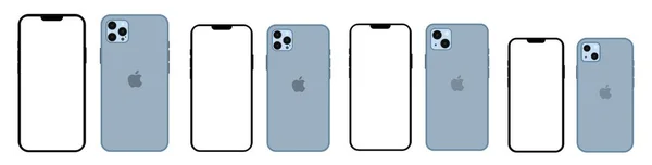 Realistyczny makieta niebieski iPhone 13 ustawić wszystkie kolory i modele, makieta smartfon z białym ekranem — Wektor stockowy