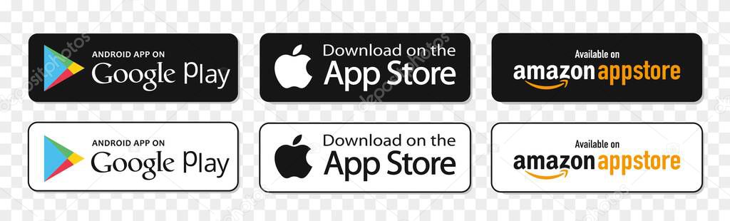 Kiev, Ukraine - November 7, 2021: Buttons Google Play, Amazon AppStore, Apple App Store, Microsoft store download App
