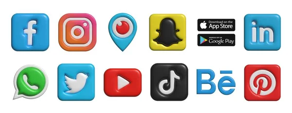 Sociala medier 3D-logotyp set. Populärt socialt nätverk set. 3D-vektor. — Stock vektor