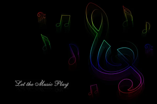 Neon music notes on a black background — Stock Photo, Image