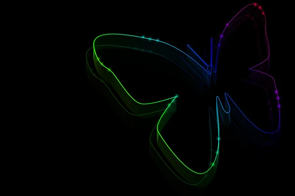 Neon-Schmetterling-Symbol auf schwarzem Hintergrund mit Platz für Text — Stockfoto