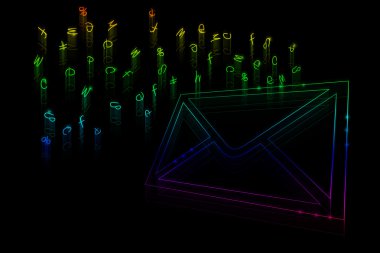 neon harfler ve siyah bir arka plan üzerinde zarf