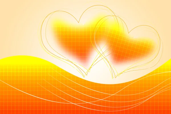 明亮的橙色插入与两颗心的抽象背景 — 图库照片
