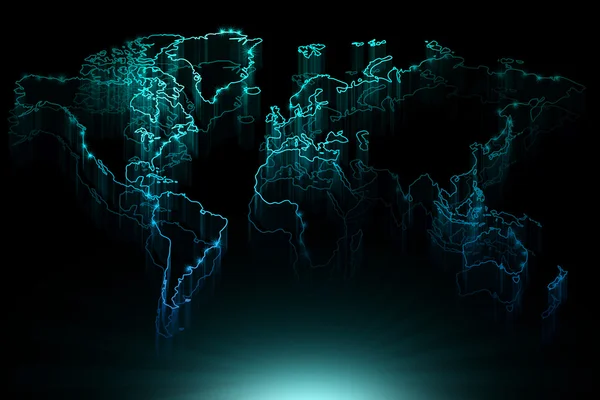 Glowing blue contour map of the world — Stock Photo, Image