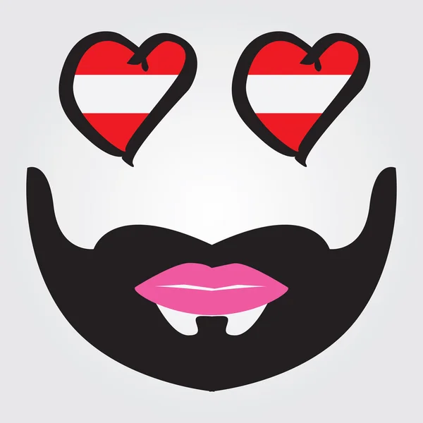 Símbolo vectorial de barba masculina y labios femeninos con bandera — Vector de stock