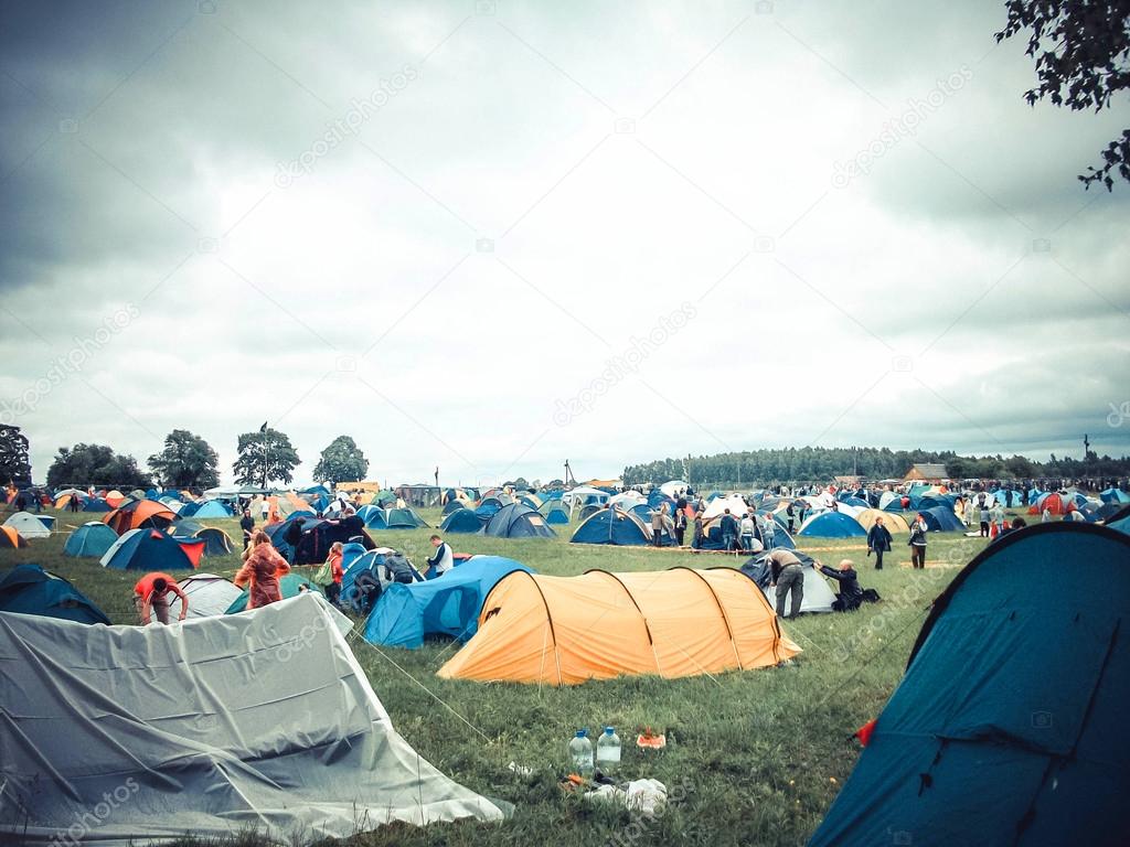 Camping at the festival during bad weather
