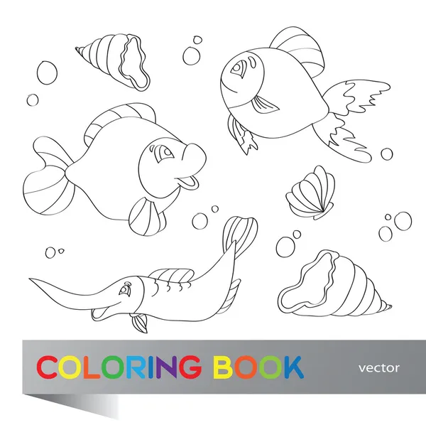 Coloring book - marine life — Stock Vector