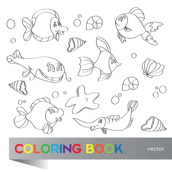 Coloring book - marine life — Stock Vector