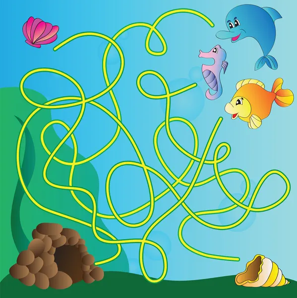 Puzzle for kids - marine life — Stock Vector