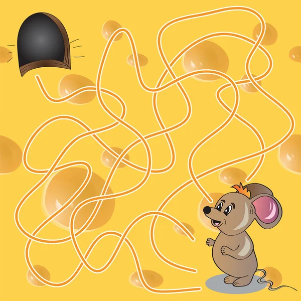Vektorové ilustrace bludiště nebo labyrint hra s legrační myš — Stockový vektor