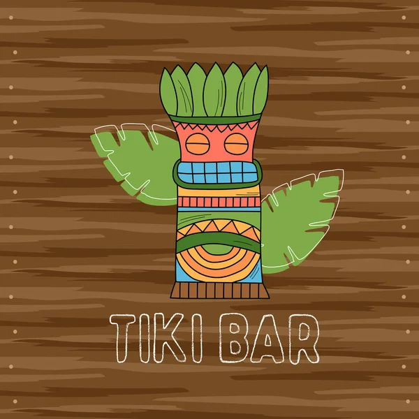 Tiki φυλετική ξύλινη μάσκα, πινακίδα του μπαρ. Χαβανέζικα παραδοσιακά στοιχεία — Διανυσματικό Αρχείο