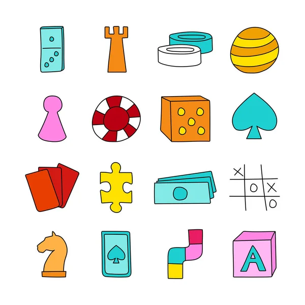Icone del gioco da tavolo in stile cartone animato disegnato a mano. Illustrazione vettoriale. — Vettoriale Stock