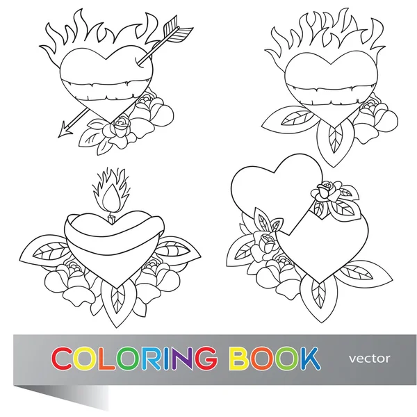 Cuore Tattoo Design - libro da colorare — Vettoriale Stock