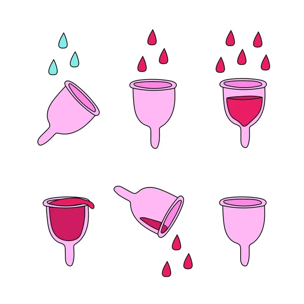 Handgezeichnete Menstruationstassen Vektor. Symbole für Anleitungen und Tutorials — Stockvektor