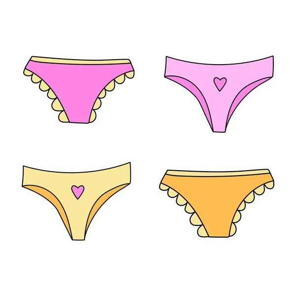 Vector Höschen. Set von vier Arten von Damenunterwäsche - rosa und gelb. — Stockvektor