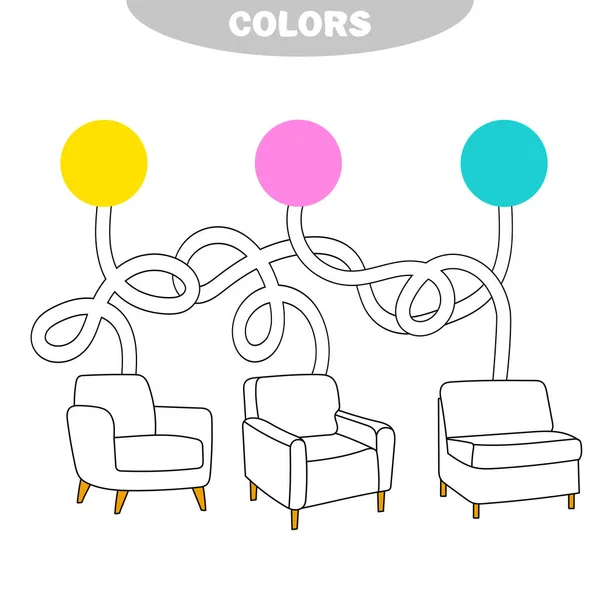 Escoge un color y pinta la silla del color correcto. Libro para colorear para niños — Archivo Imágenes Vectoriales