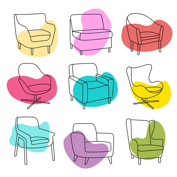 Conjunto vectorial de sillas con pinceladas. Estilo dibujado a mano en blanco. — Archivo Imágenes Vectoriales
