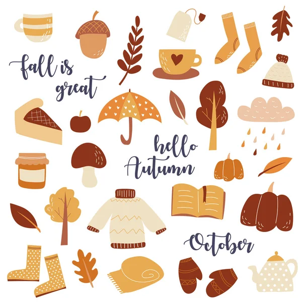 Vector set of autumn icons. Scrapbook collection of fall season elements. — Stock Vector