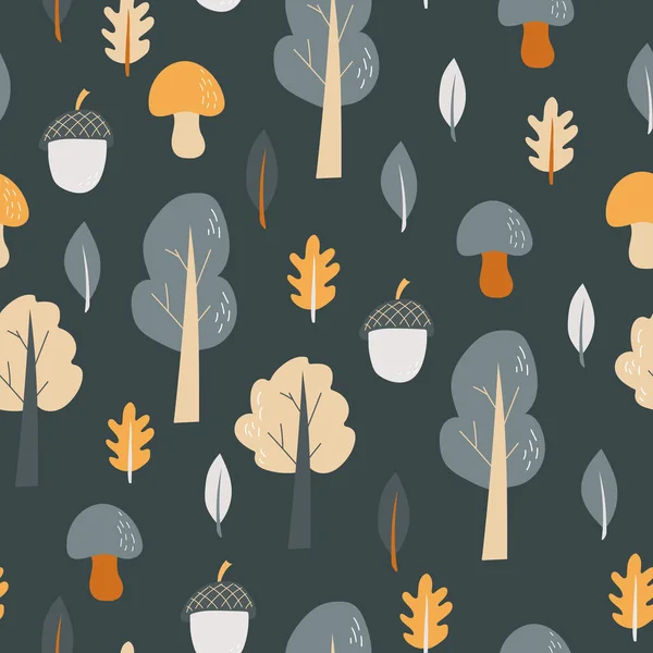 シームレスなパターン-手描きの森の自然物のベクトルイラスト — ストックベクタ