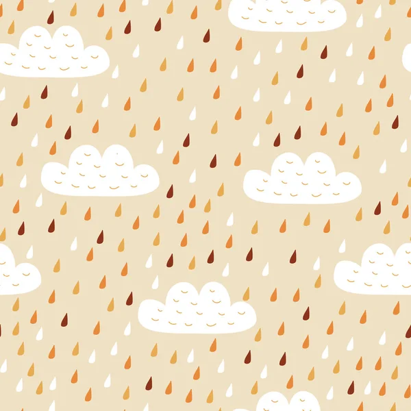 Modèle vectoriel sans couture avec gouttes de pluie et nuages. Modèle mignon — Image vectorielle