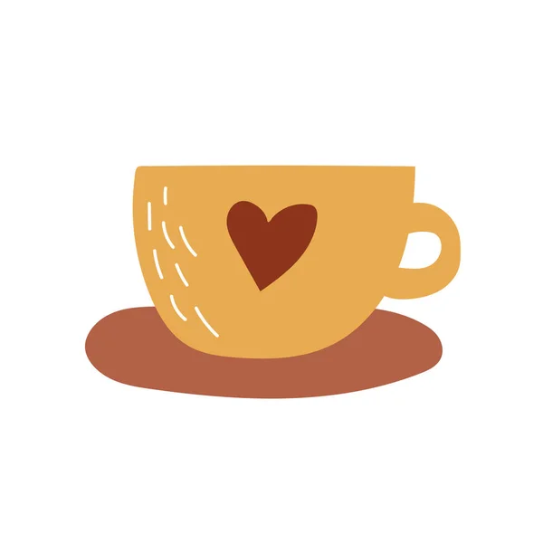 Taza de té con la mano del corazón dibujado en color tendencia. Estilo hygge escandinavo — Archivo Imágenes Vectoriales