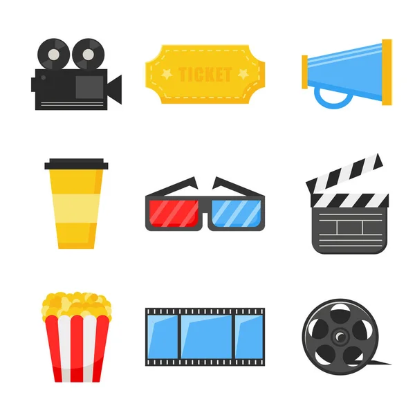 Mozi ikonok - készlet fényes lapos ikonok. Filmek és filmek. — Stock Vector