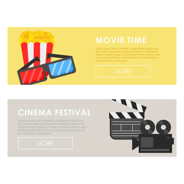 Conceito de cinema e modelo de cartaz do festival com pipocas e equipamentos de cinema — Vetor de Stock